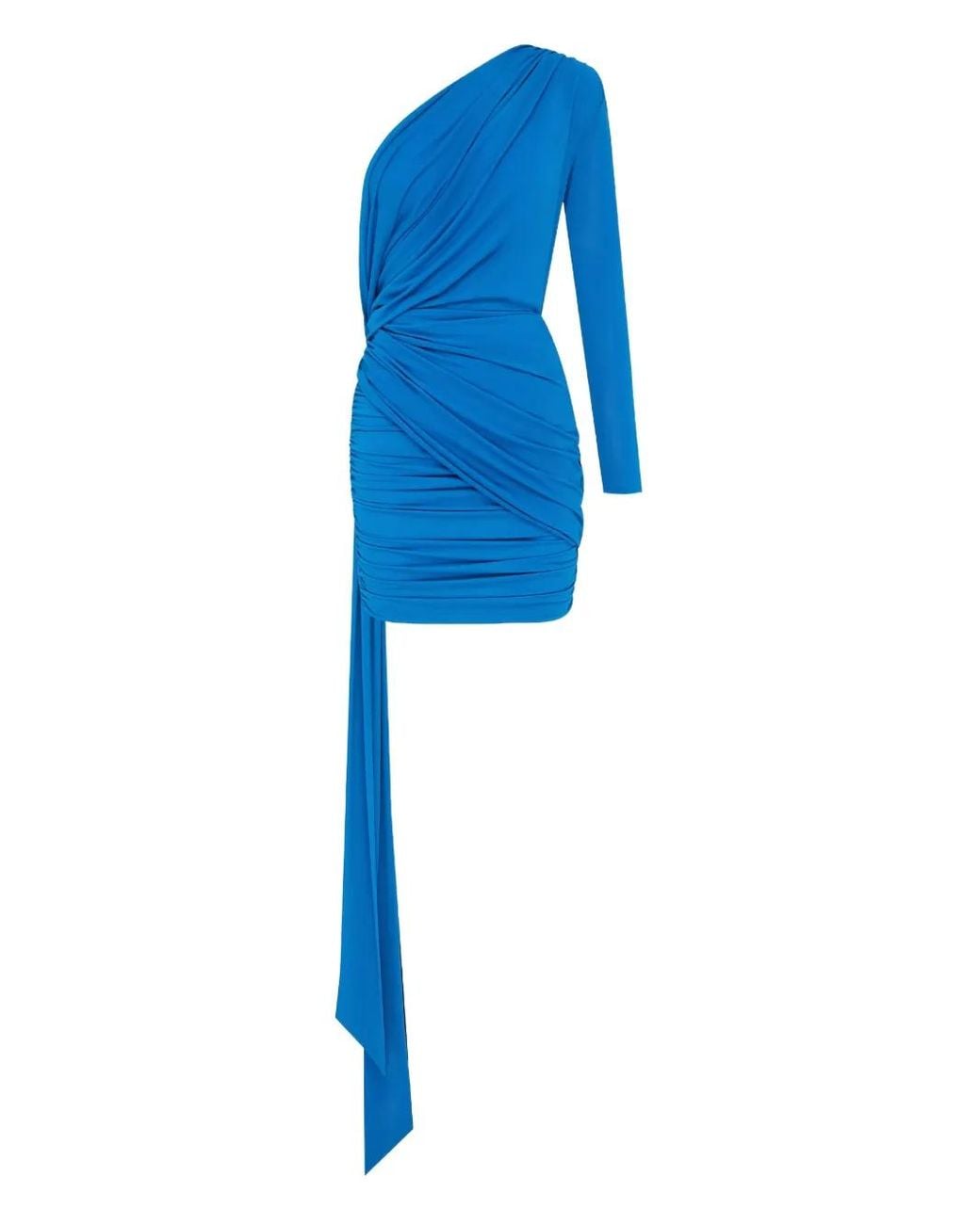 Alex Perry Blue One-Sleeve Draped Mini Dress