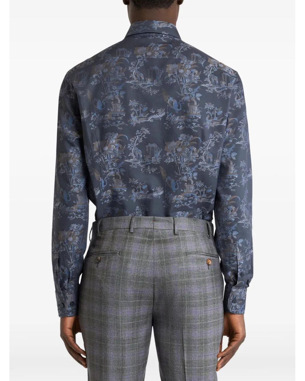 Etro Blue Cotton Jacquard Shirt With Flower Animal-Motif for men