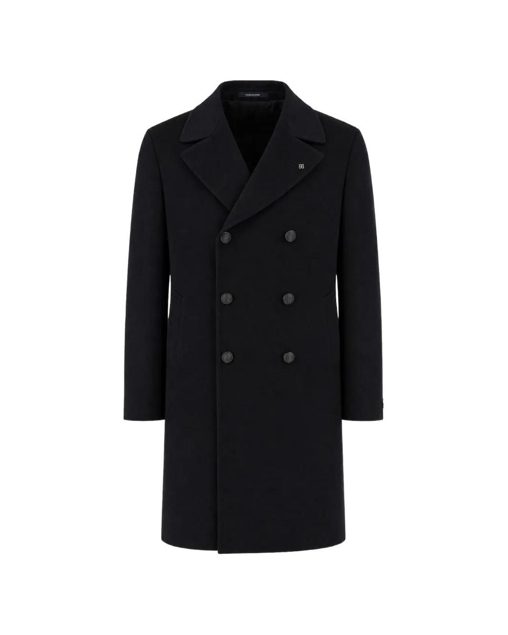 Tagliatore Black Buttoned Double-Breasted Coat for men
