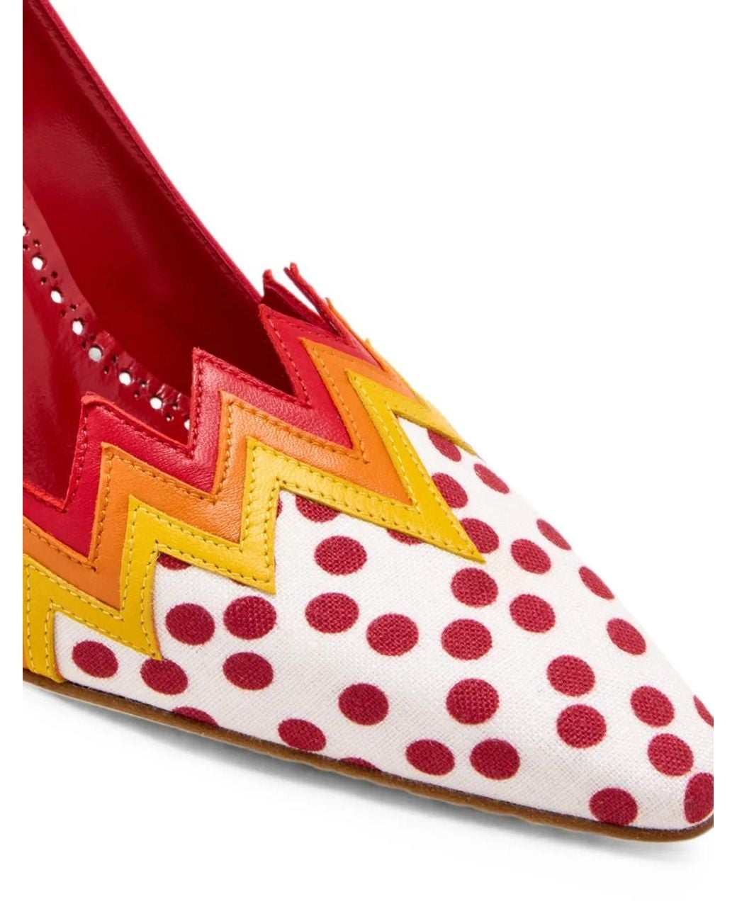 Manolo Blahnik Pink Yquem Polka-Dot Zigzag-Trim Pumps