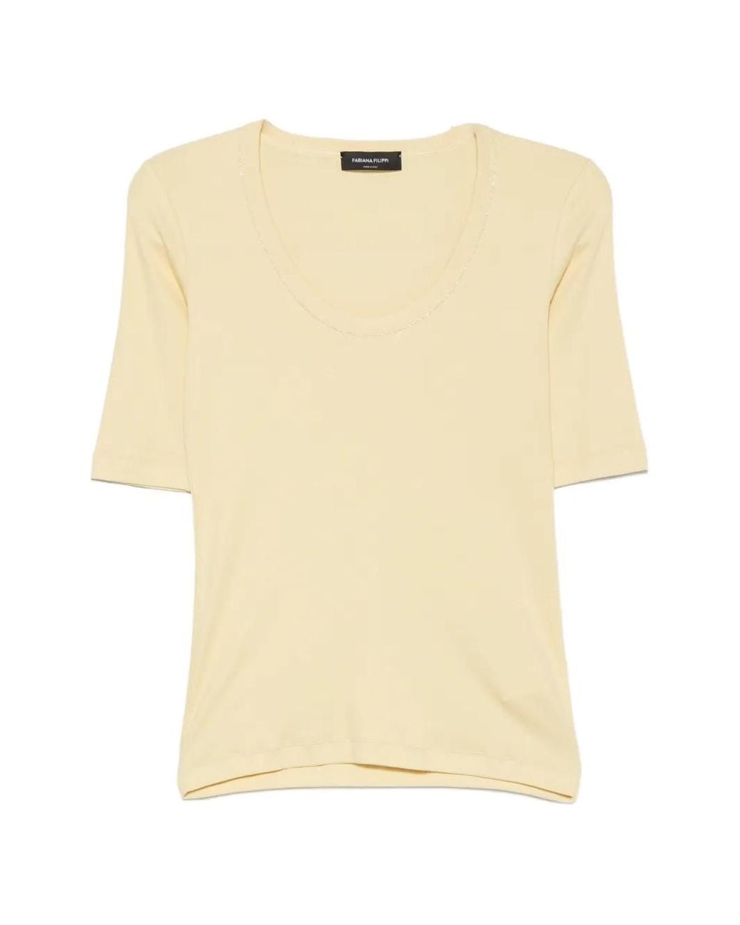 Fabiana Filippi Natural Bead-Trim Scoop-Neck T-Shirt