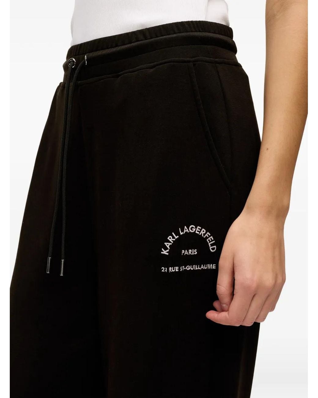 Karl Lagerfeld Black Rue St-Guillaume Logo-Detail Drawstring Track Pants