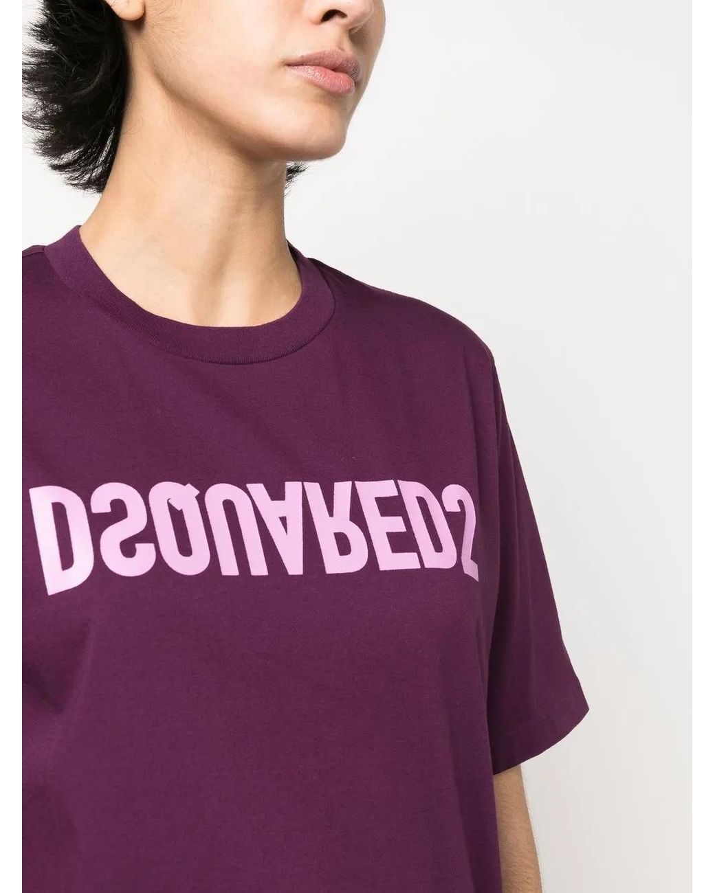DSquared² Purple D2 Reverse Logo-Print T-Shirt