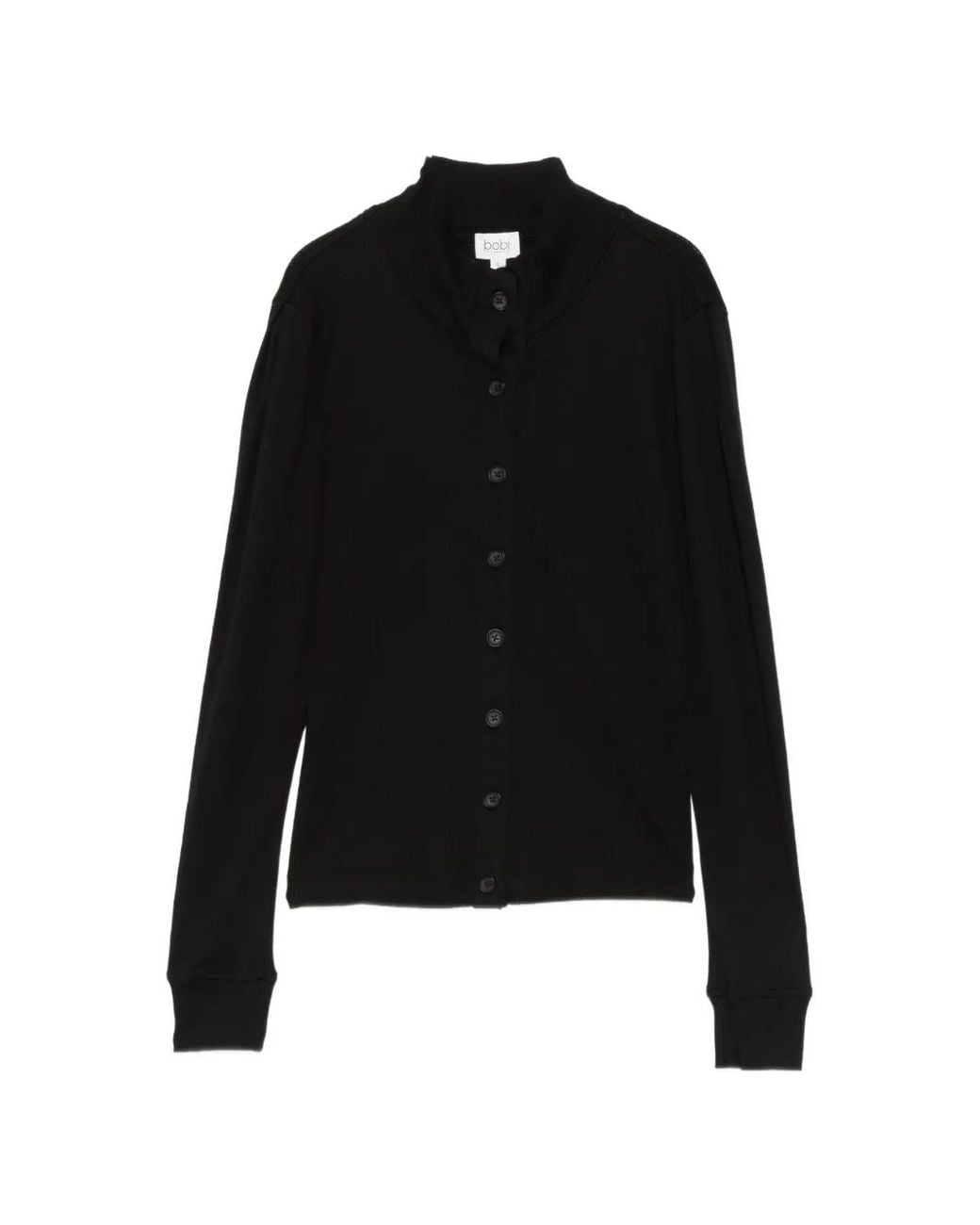 Bobi Black Ribbed High-Neck Cardigan