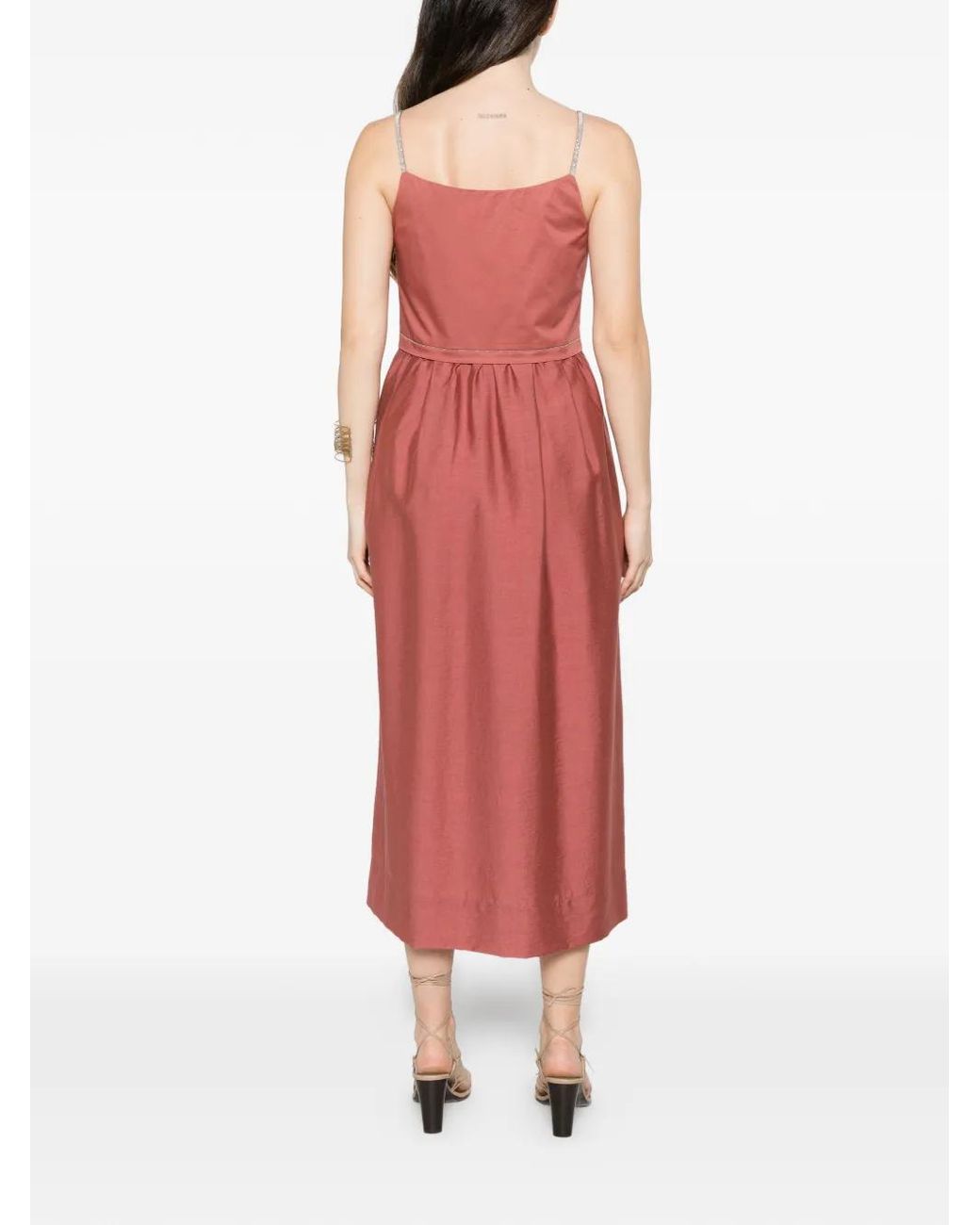 Peserico Pink Bead-Embellished Pleated Midi Dress
