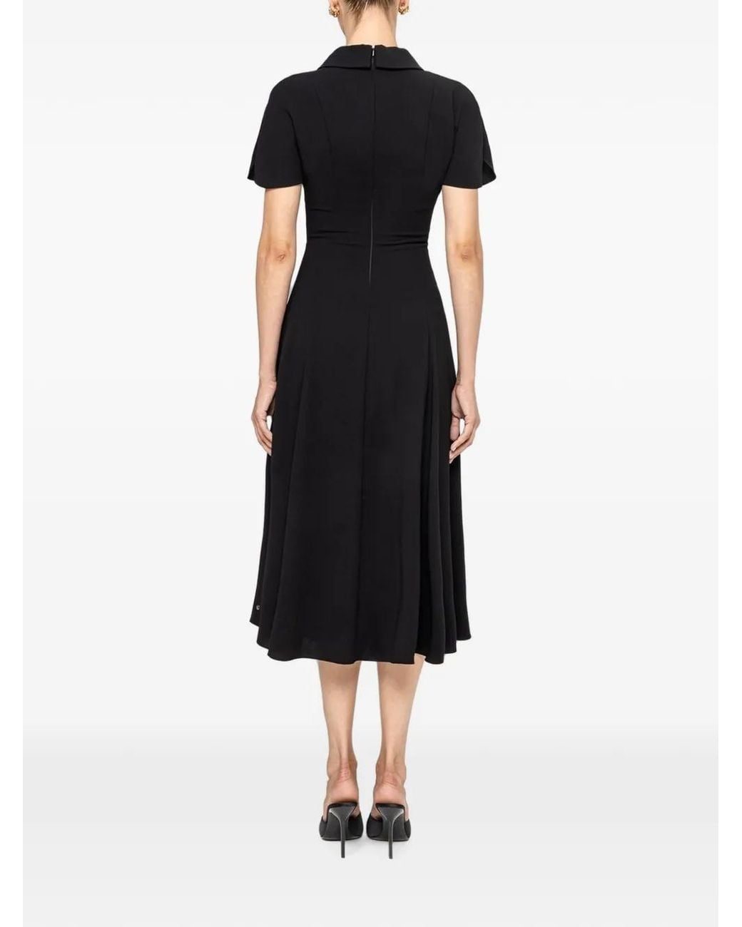 Nissa Black Floral-Detail Midi Dress