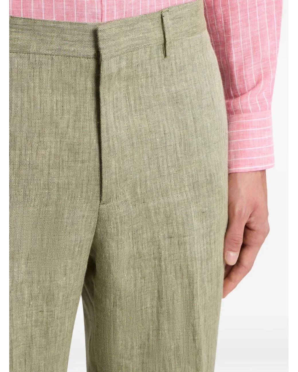 Etro Green Chevron-Motif Straight-Leg Trousers for men