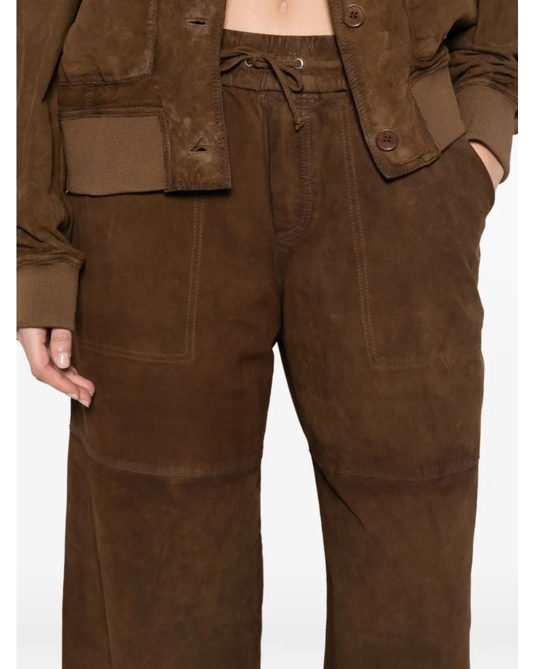 P.A.R.O.S.H. Brown Drawstring Suede Trousers