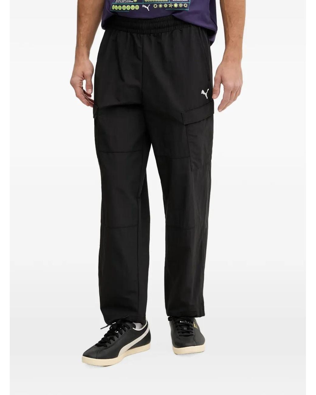 PUMA Black Logo-Embroidered Cargo Pants for men