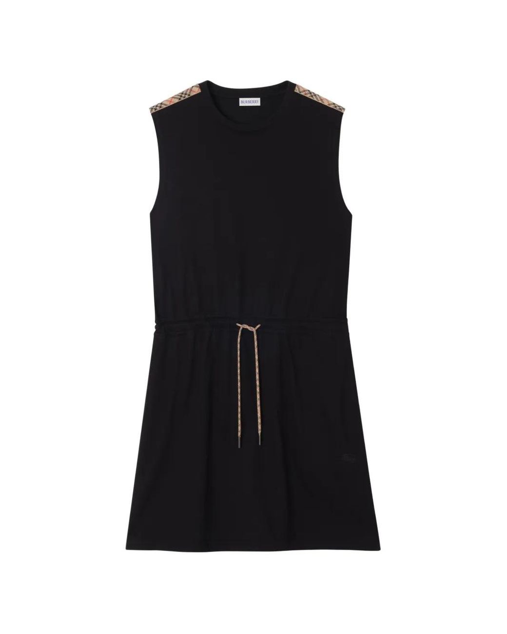 Burberry Black Check Trim Cotton Jersey Dress