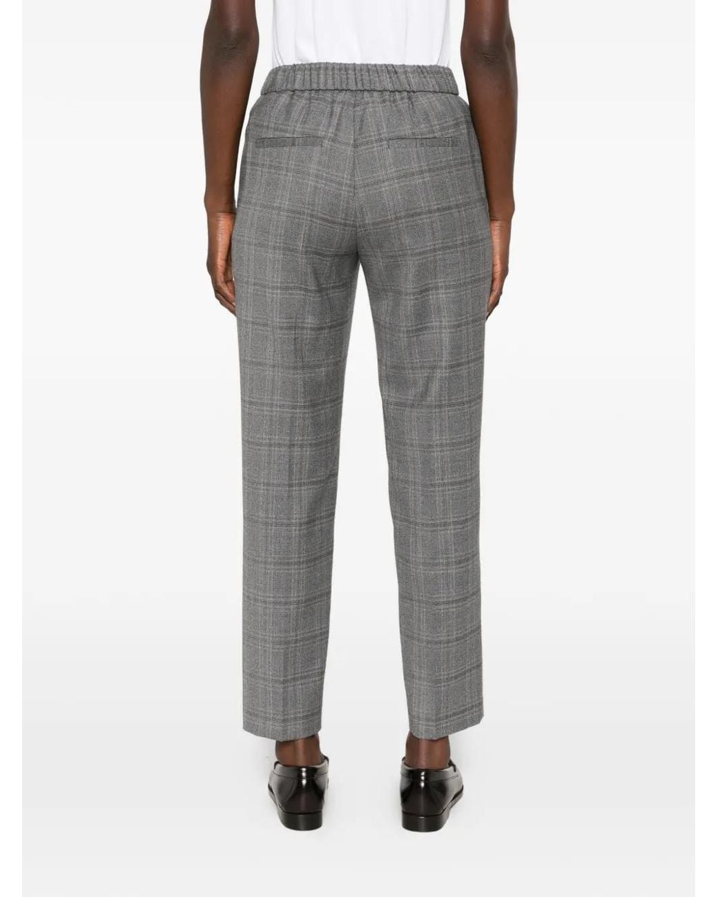 Peserico Gray Prince Of Wales Check Elasticated-Waist Tapered Trousers