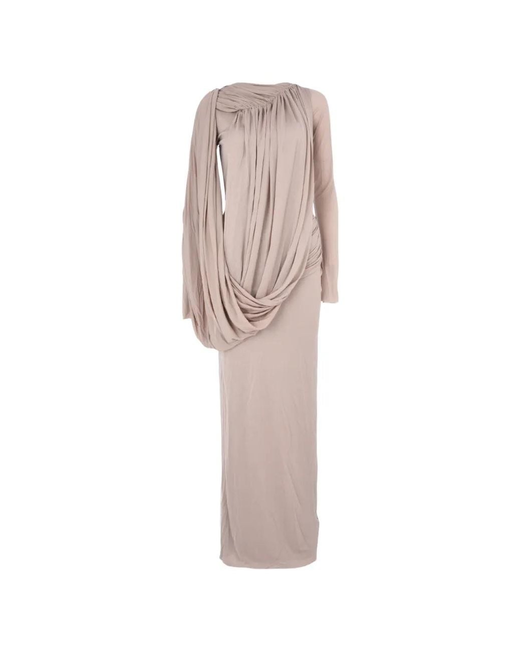 Chats by C.Dam Natural Flavia Asymmetrical-Drape Long-Sleeve Maxi Dress