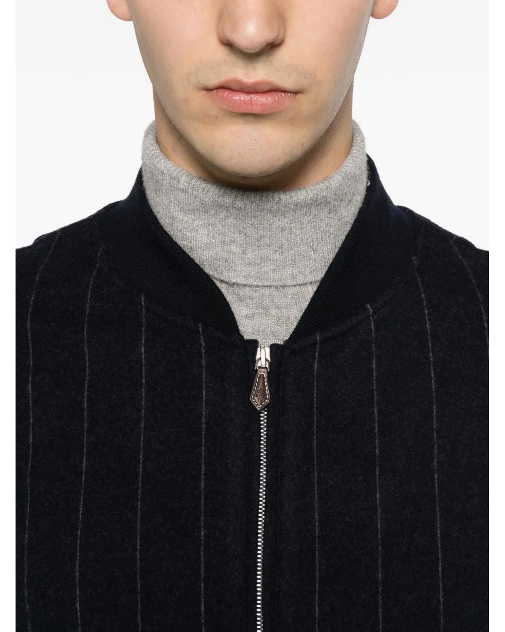 Eleventy Black Pinstripe-Pattern Zip-Up Jacket for men