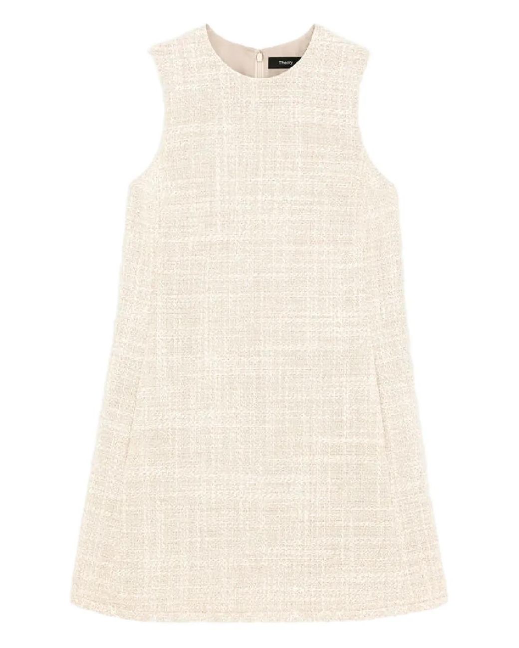Theory Natural Sleeveless Tweed Mini Dress