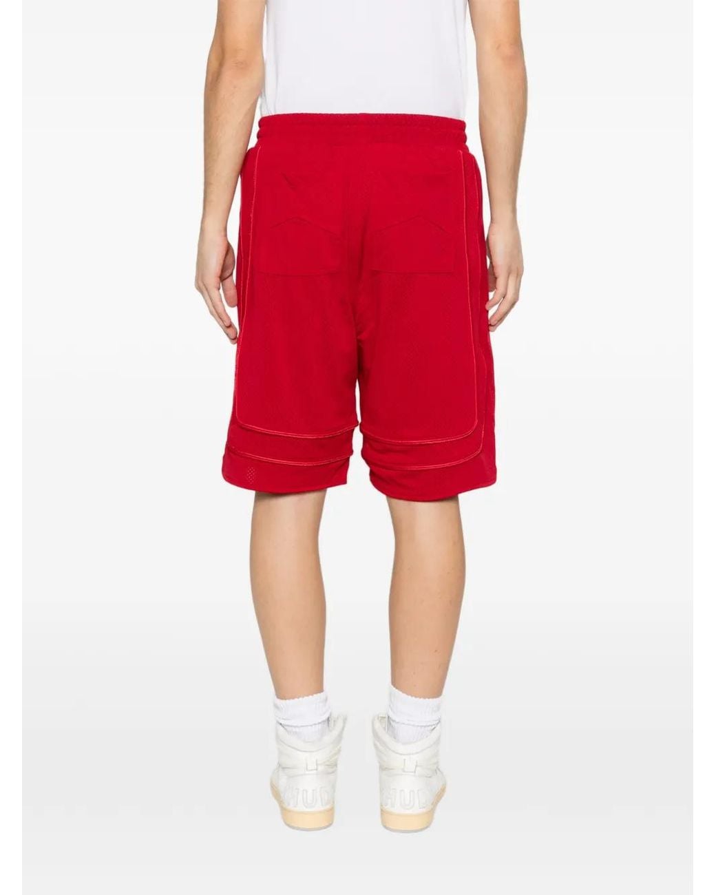 Rhude Red Collegiate Logo Mesh Shorts for men