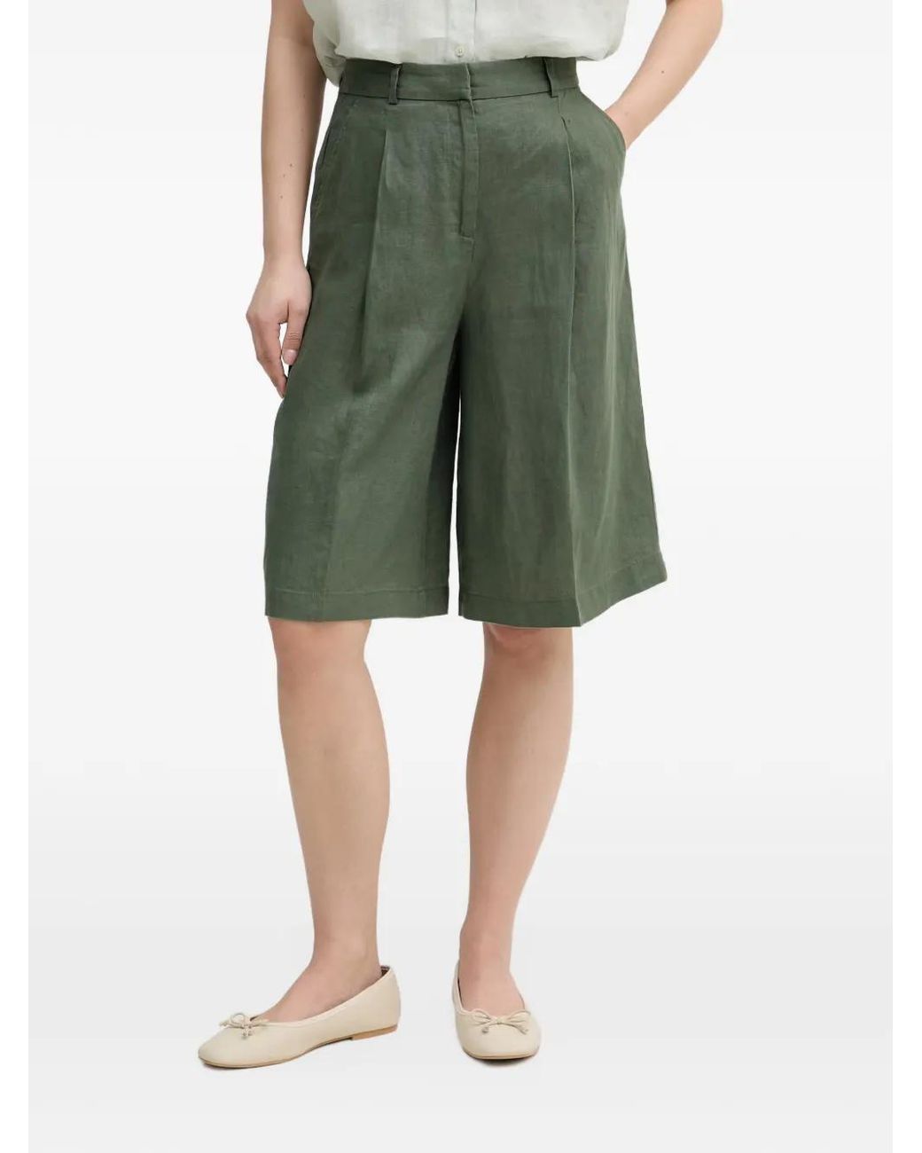 Benetton Green Pleated Wide-Leg Shorts