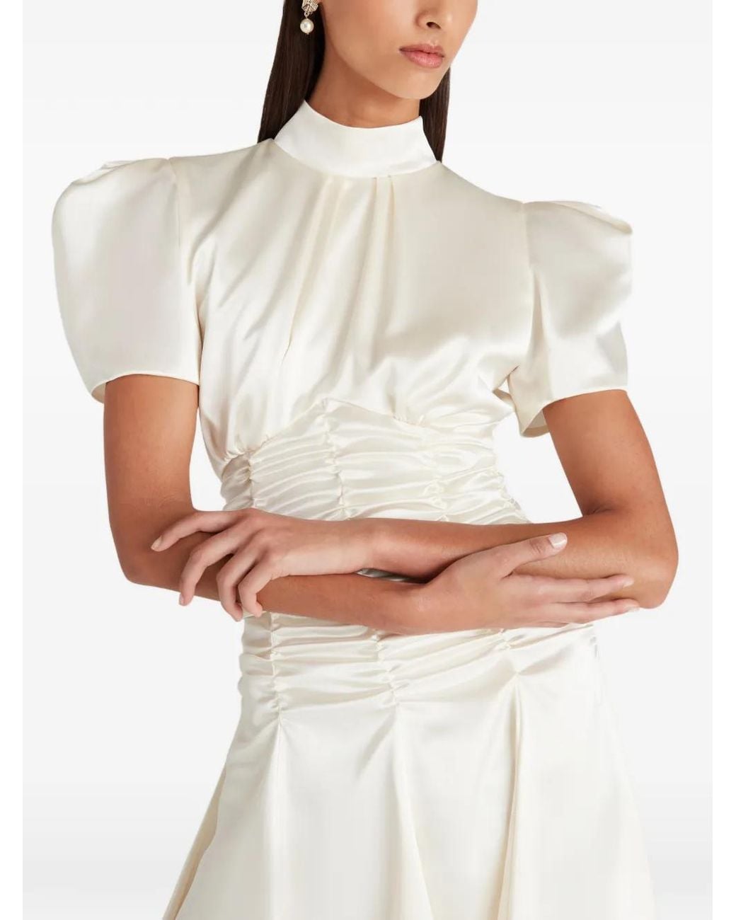 Violante Nessi White Balthus Ruched Short-Sleeve Mini Dress