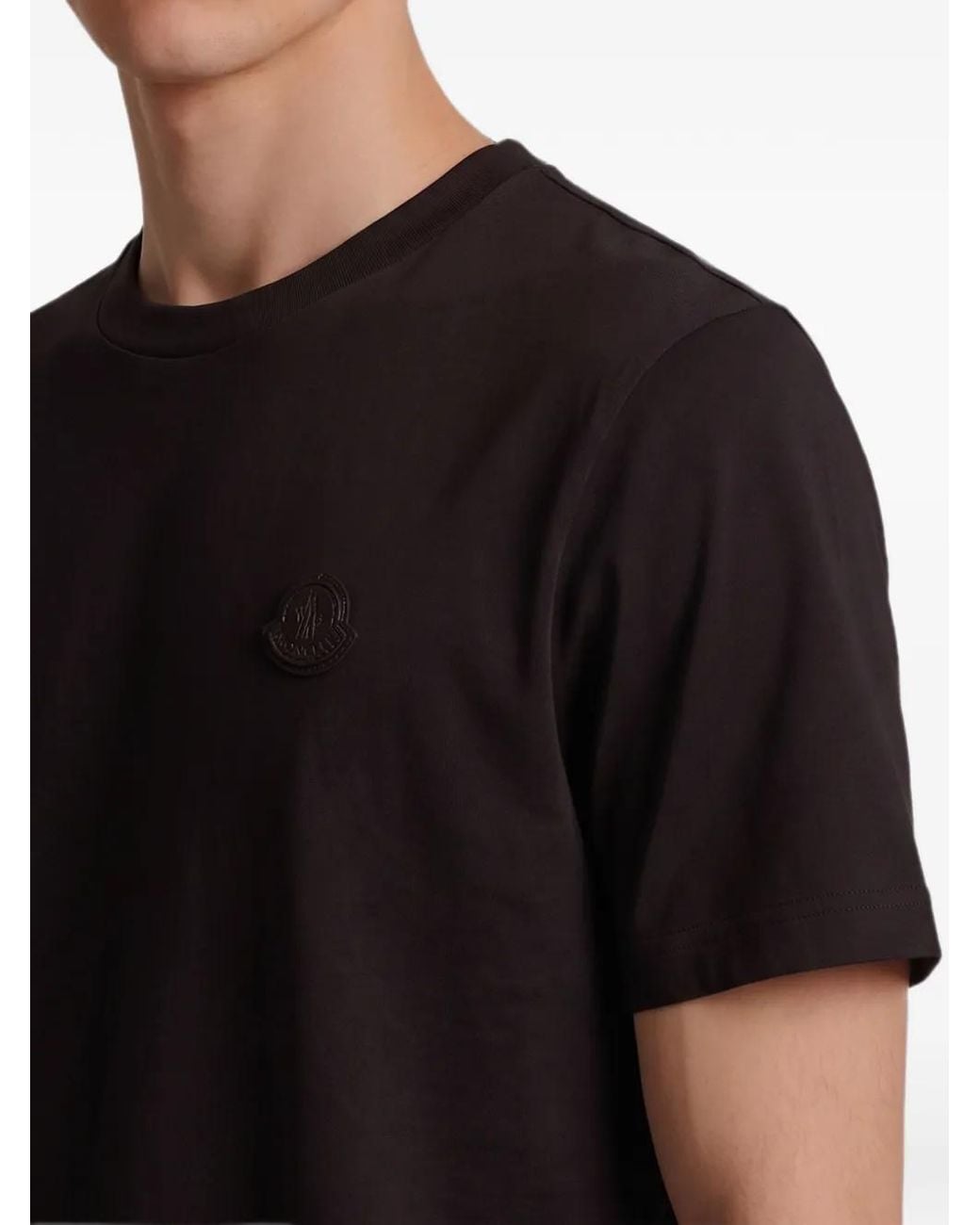 Moncler Black Leather Logo Patch T-Shirt for men