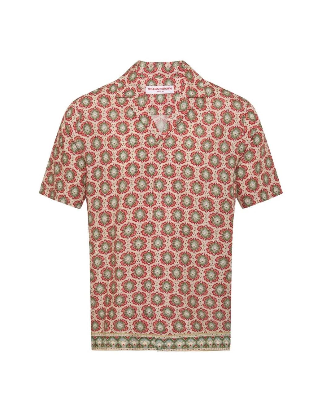 Orlebar Brown Pink Geometric-Print Camp-Collar Shirt for men