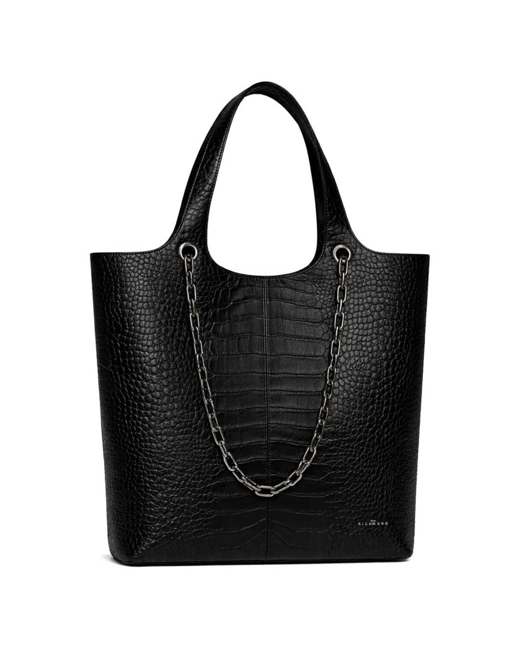 John Richmond Black Croc-Effect Chain-Detail Tote Bag