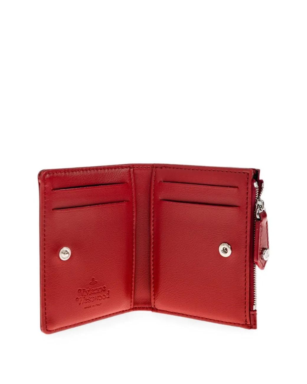 Vivienne Westwood Red Slim Flap Orb-Plaque Leather Wallet