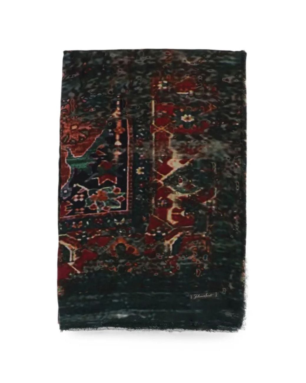 Faliero Sarti Black Patterned Fringed Scarf