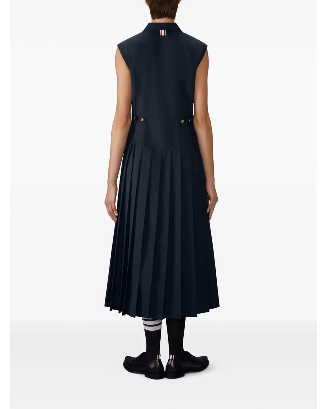 Thom Browne Blue Sleeveless Pleated Dress