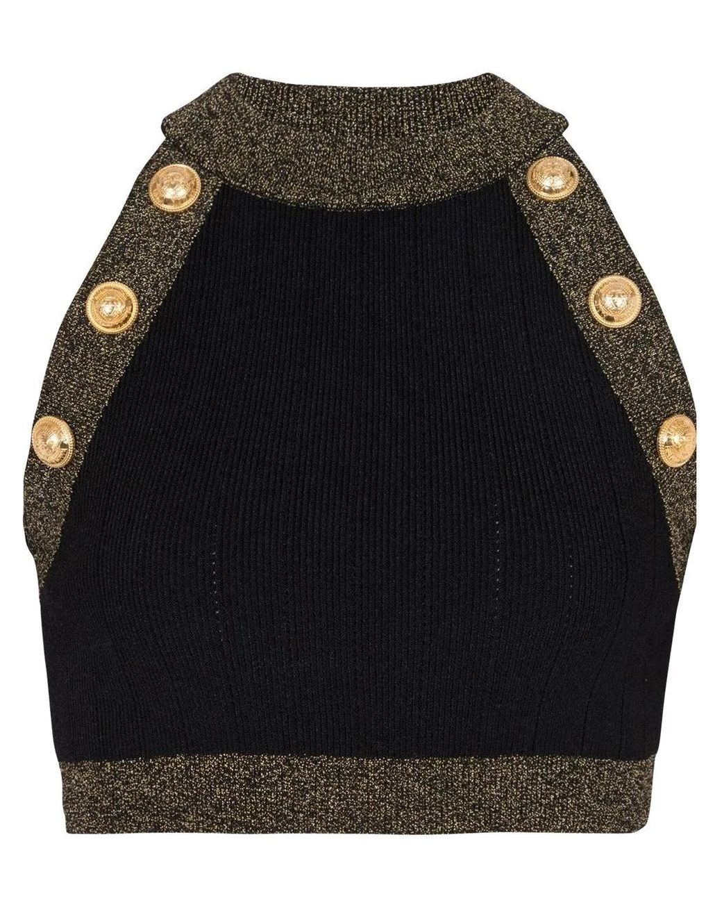 Balmain Black Contrast-Trimmed Knitted Top