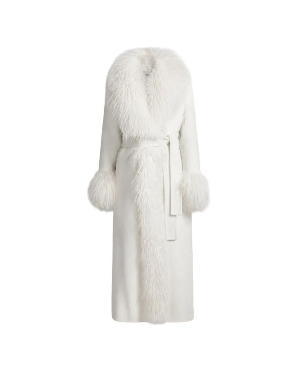 DUCIE White Lola Sheepskin-Trimmed Coat