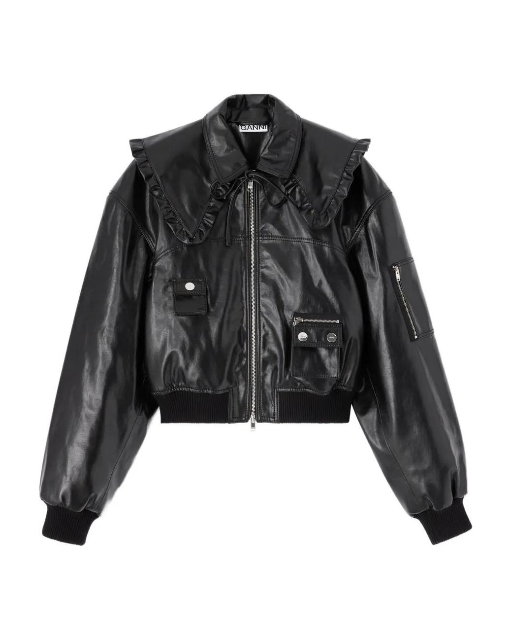 Ganni Black Ruffled-Collar Jacket