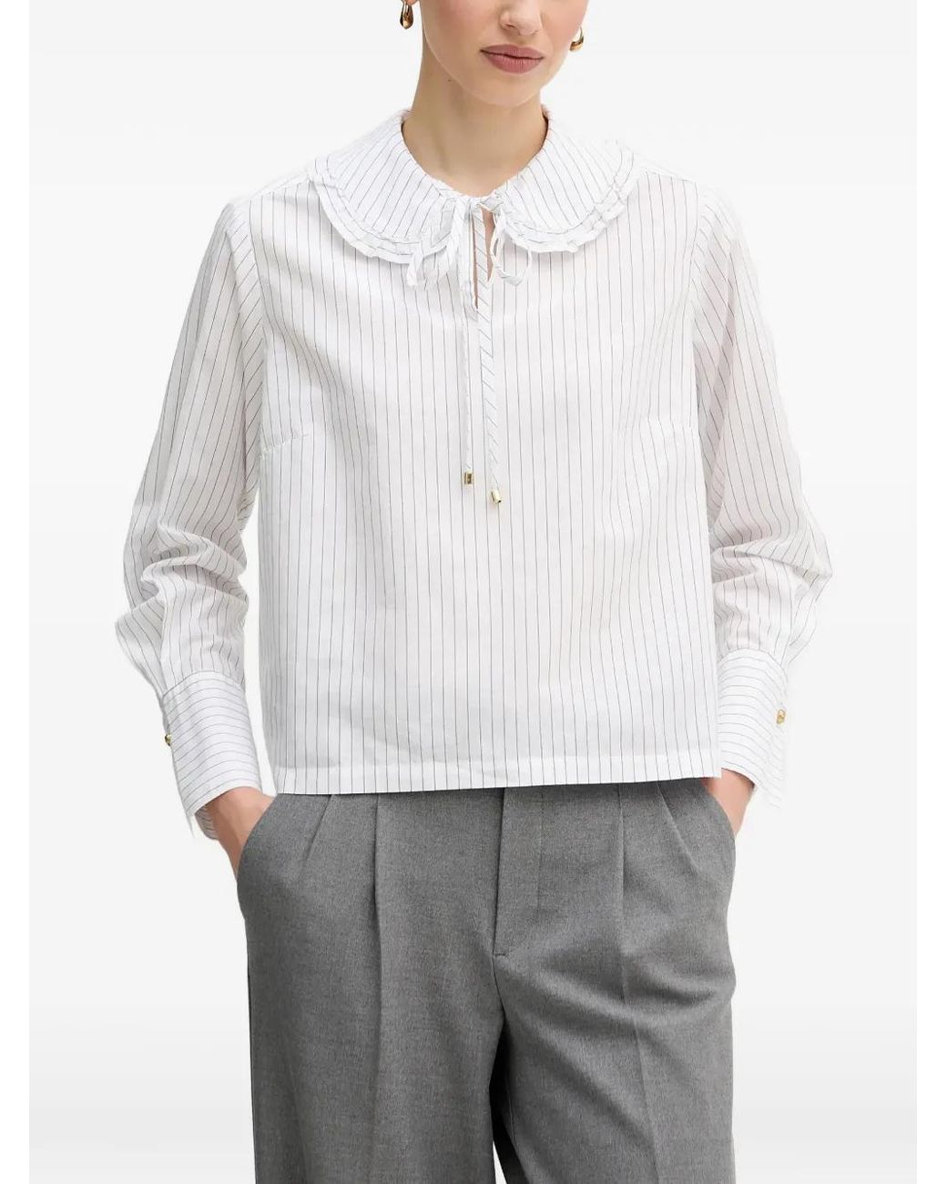 Blusa Avery A Rayas Con Volantes Barbour de color White