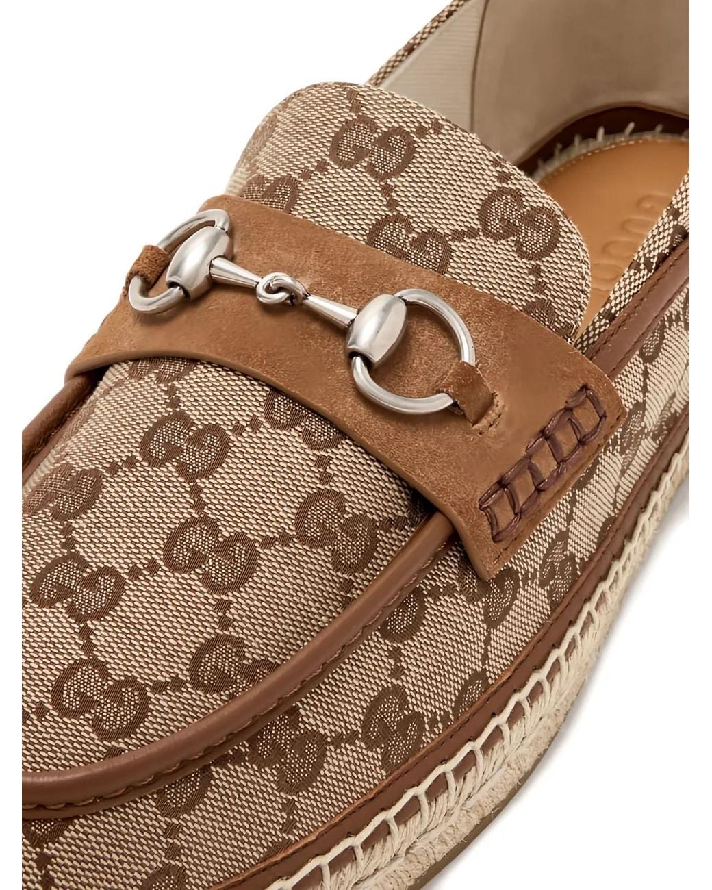 Gucci Brown Monogram-Pattern Horsebit Espadrilles for men