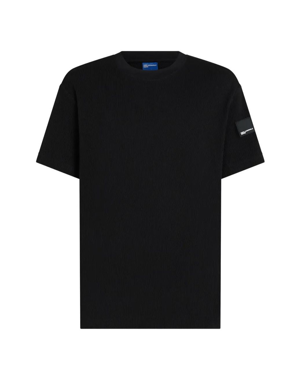 Karl Lagerfeld Black Ribbed-Knit Logo-Patch T-Shirt for men