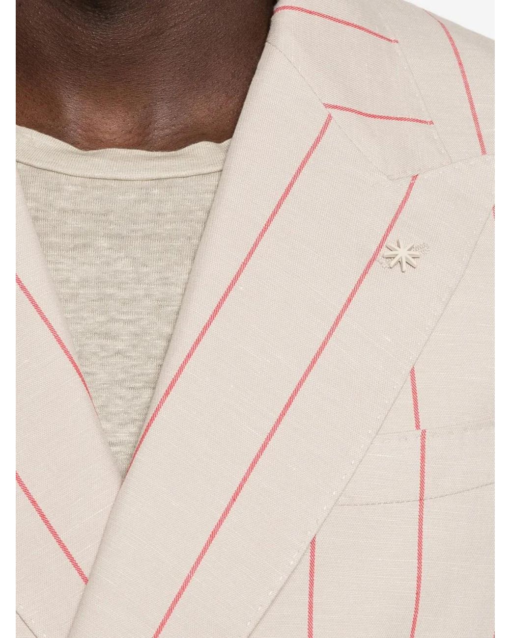 Manuel Ritz Natural Double-Breasted Striped Blazer for men