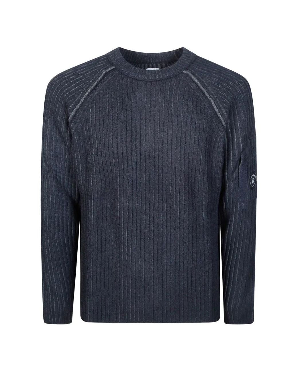 C P Company Blue Fleece-Knit Lens Crewneck Sweater for men