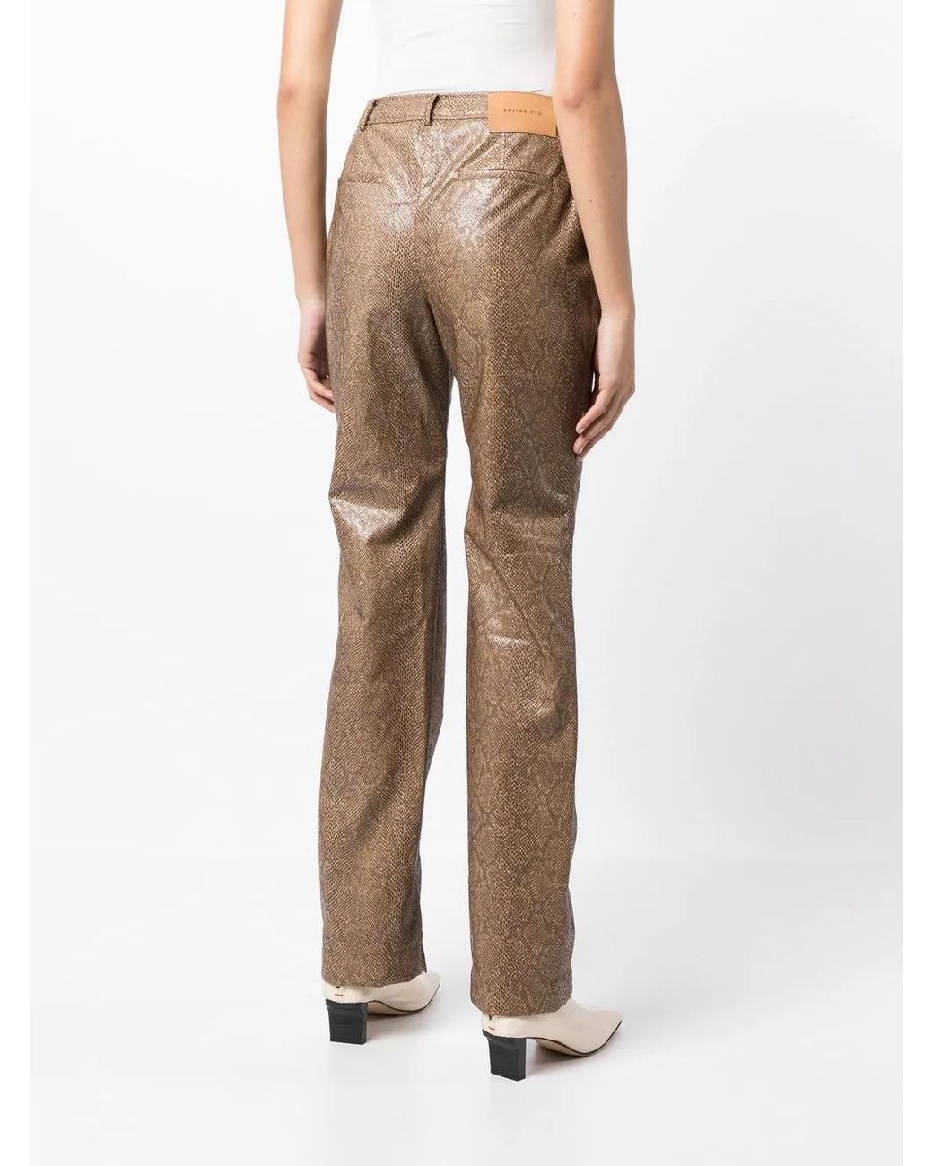 Rejina Pyo Natural Ellis Snakeskin-Effect Straight Trousers
