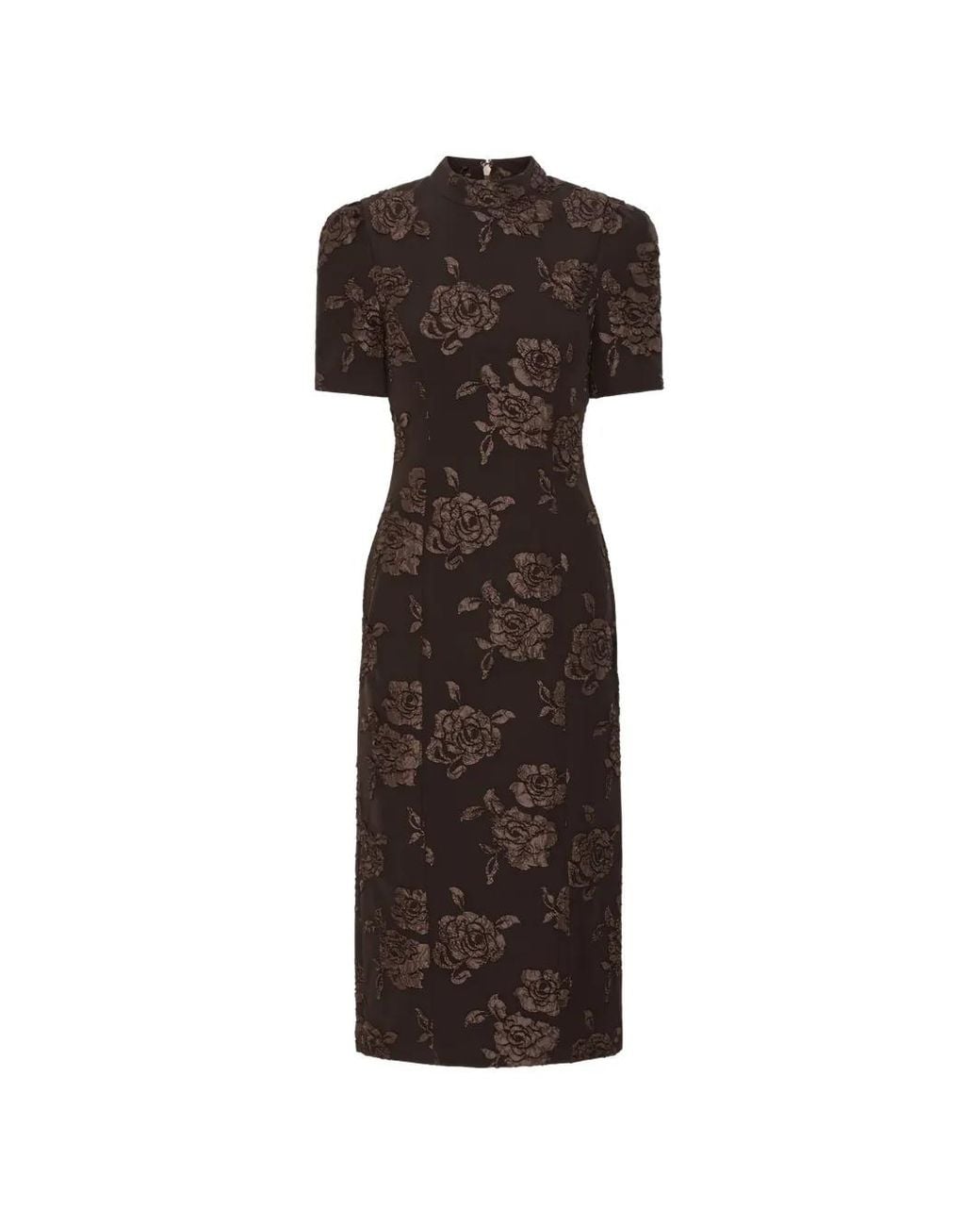 ROTATE BIRGER CHRISTENSEN Brown Floral High Neck Jacquard Midi Dress