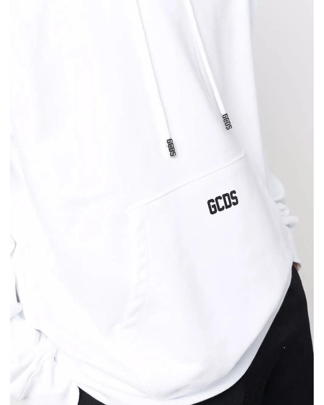 Gcds White Logo-Print Cotton Hoodie for men