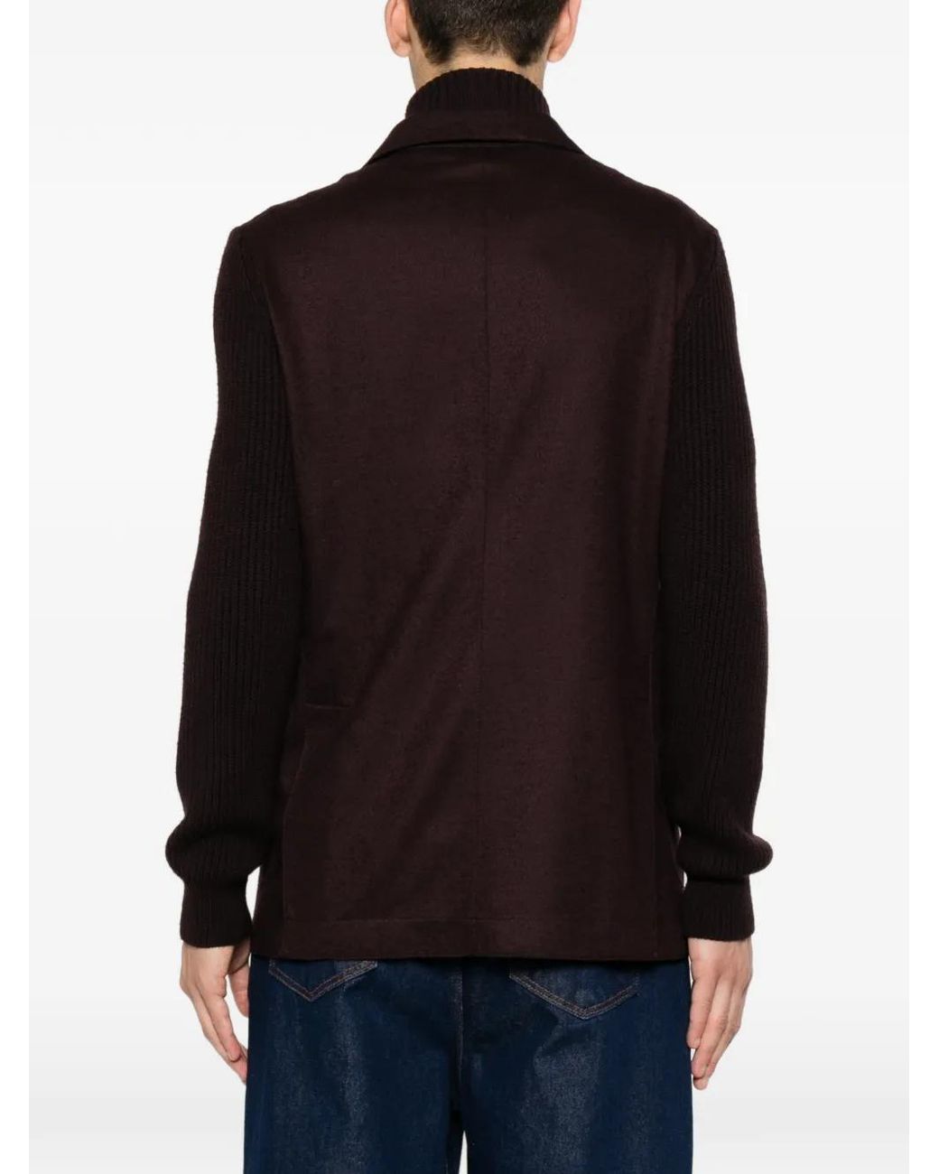 Eleventy Brown Ribbed-Sleeves Jacket for men