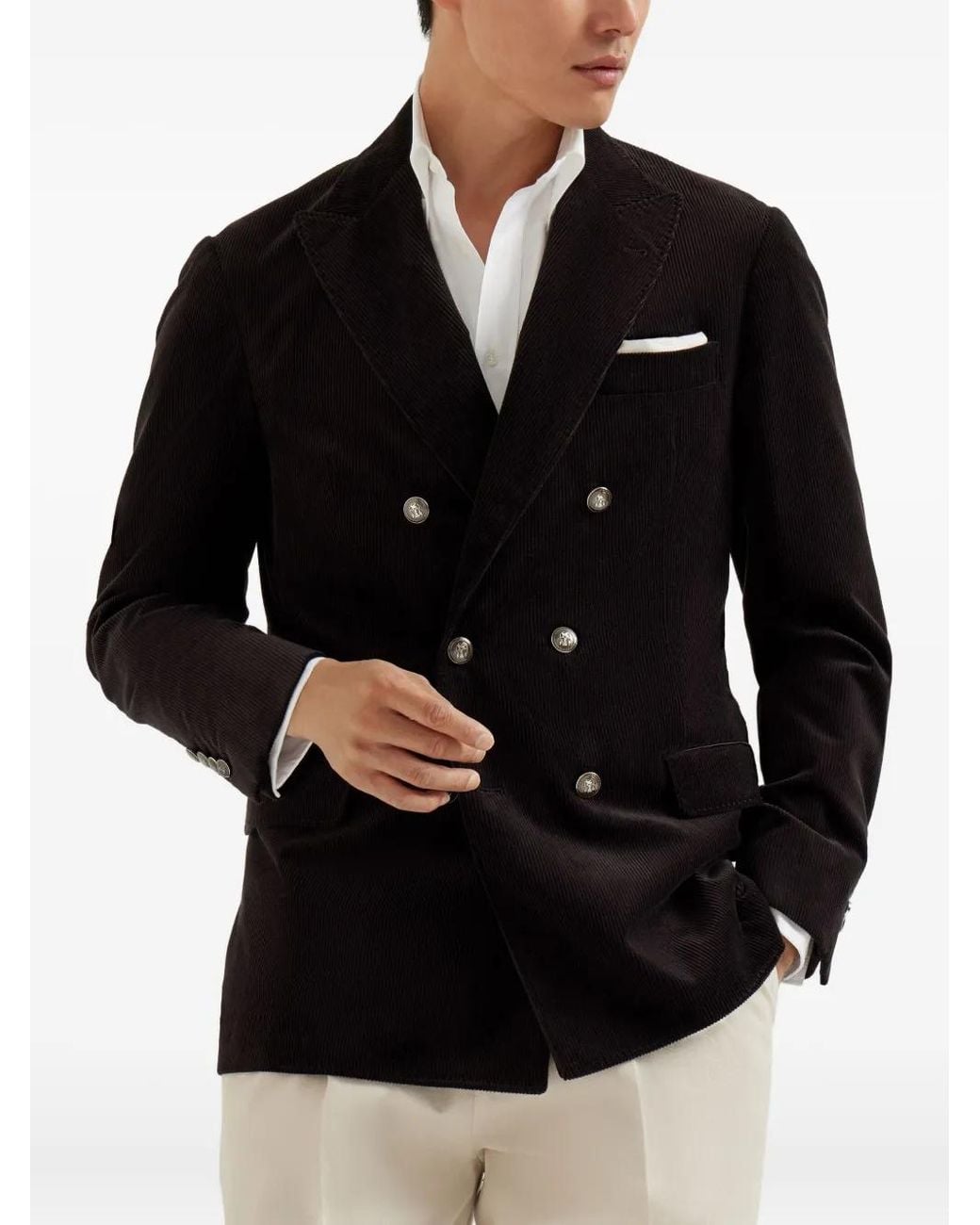 Brunello Cucinelli Black Cotton-Cashmere Corduroy Deconstructed Blazer for men