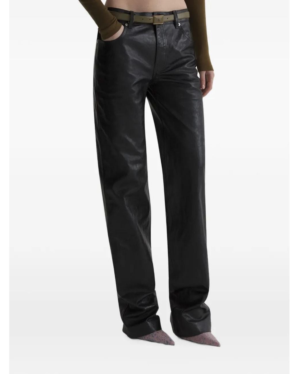 Mugler Black Low-Waist Masculine Leather Trousers