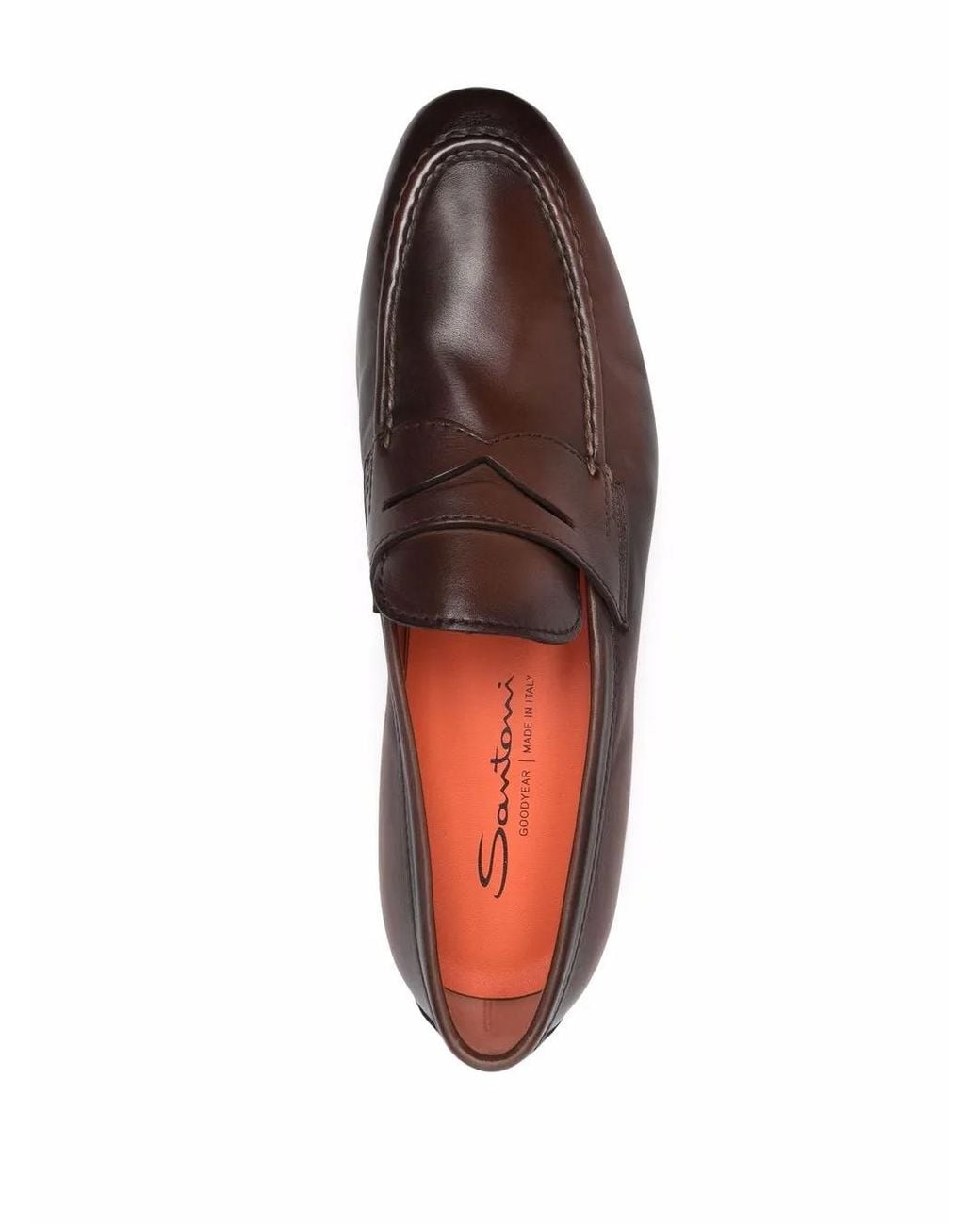 Santoni Brown Leather Flat Loafers for men