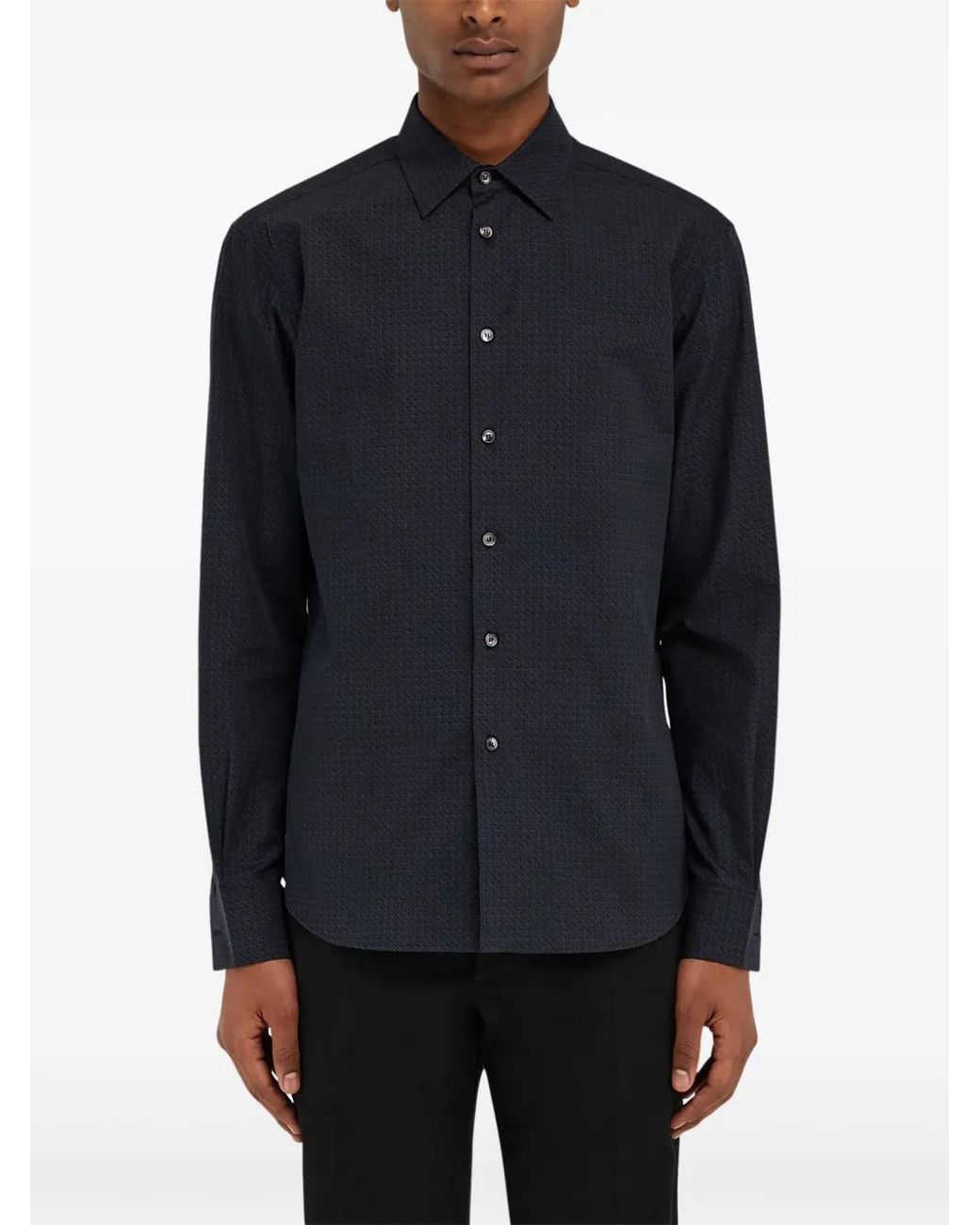 Ferragamo Blue Micro-Patterned Shirt for men