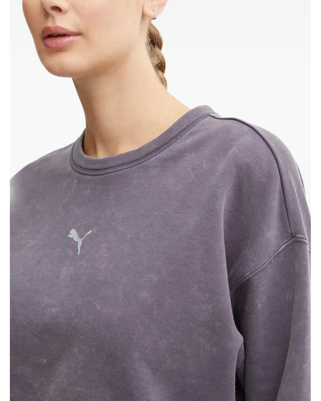 PUMA Purple Logo-Print Cropped Sweater