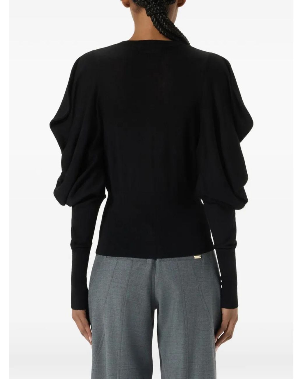 Blumarine Black Puff-Sleeve Cardigan
