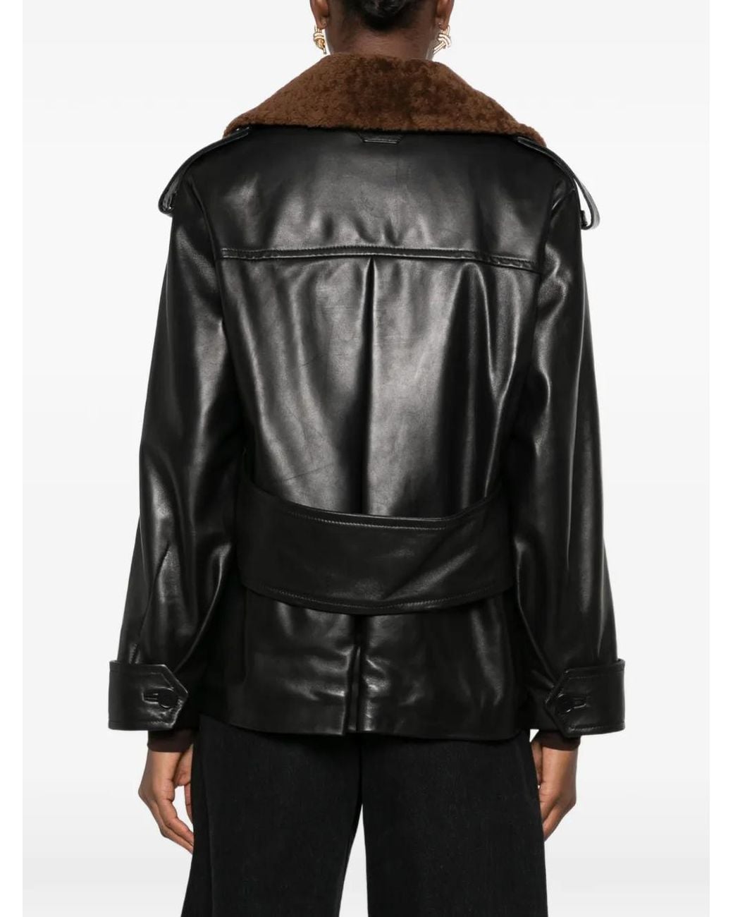 Salvatore Santoro Black Shearling-Collar Double-Breasted Jacket