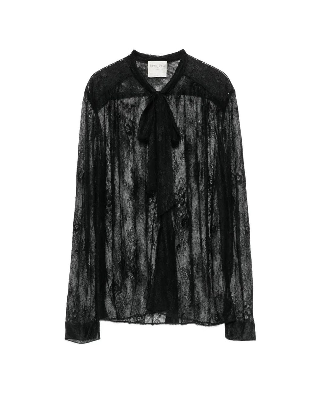 Forte_forte Black Pussy-Bow Lace Shirt