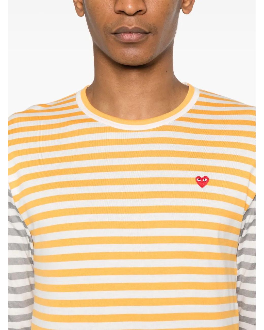 COMME DES GARÇONS PLAY Natural T-Shirt Rayé En Coton À Logo Appliqué