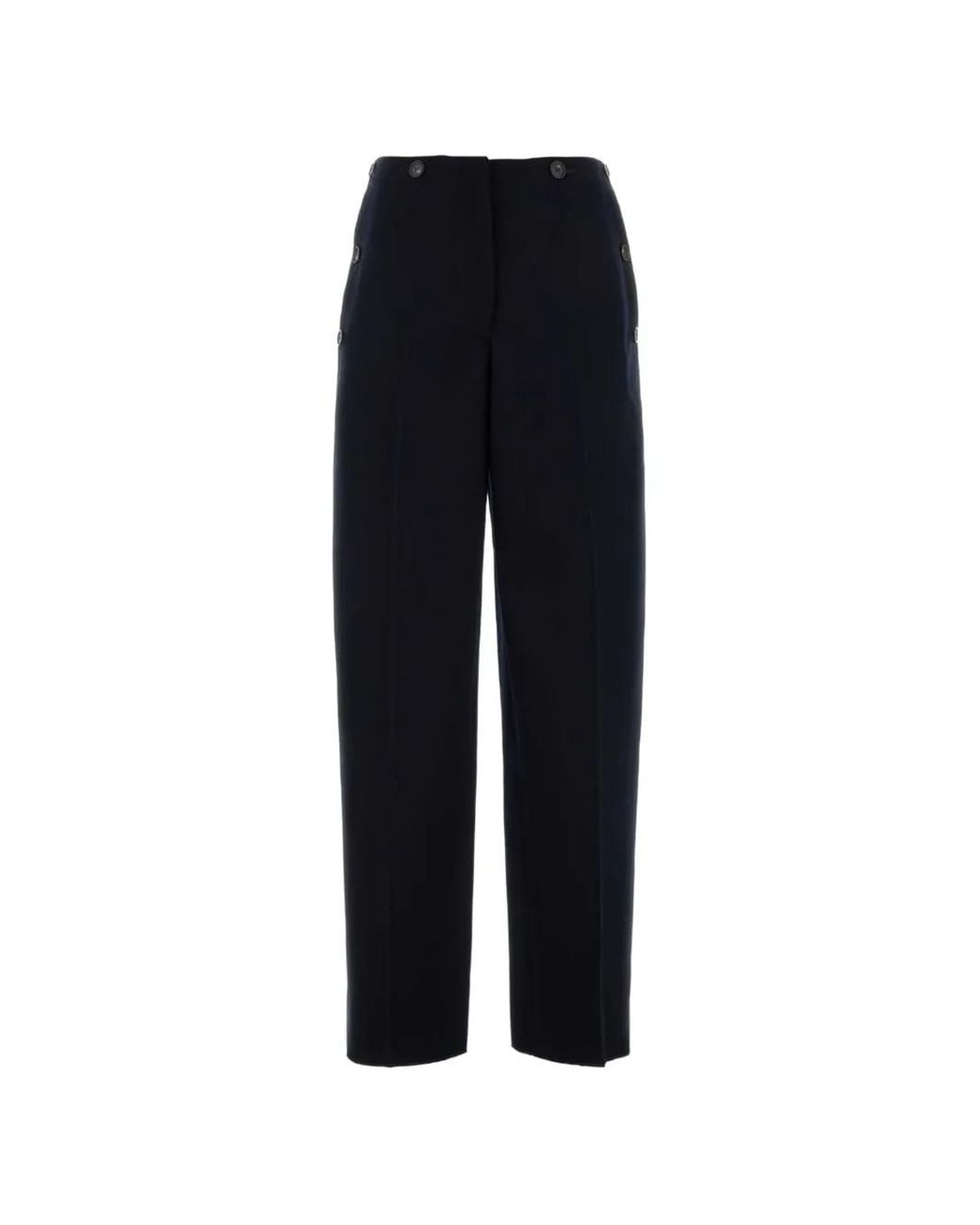 Ferragamo Blue Button-Detailing Virgin-Wool Straight Trousers