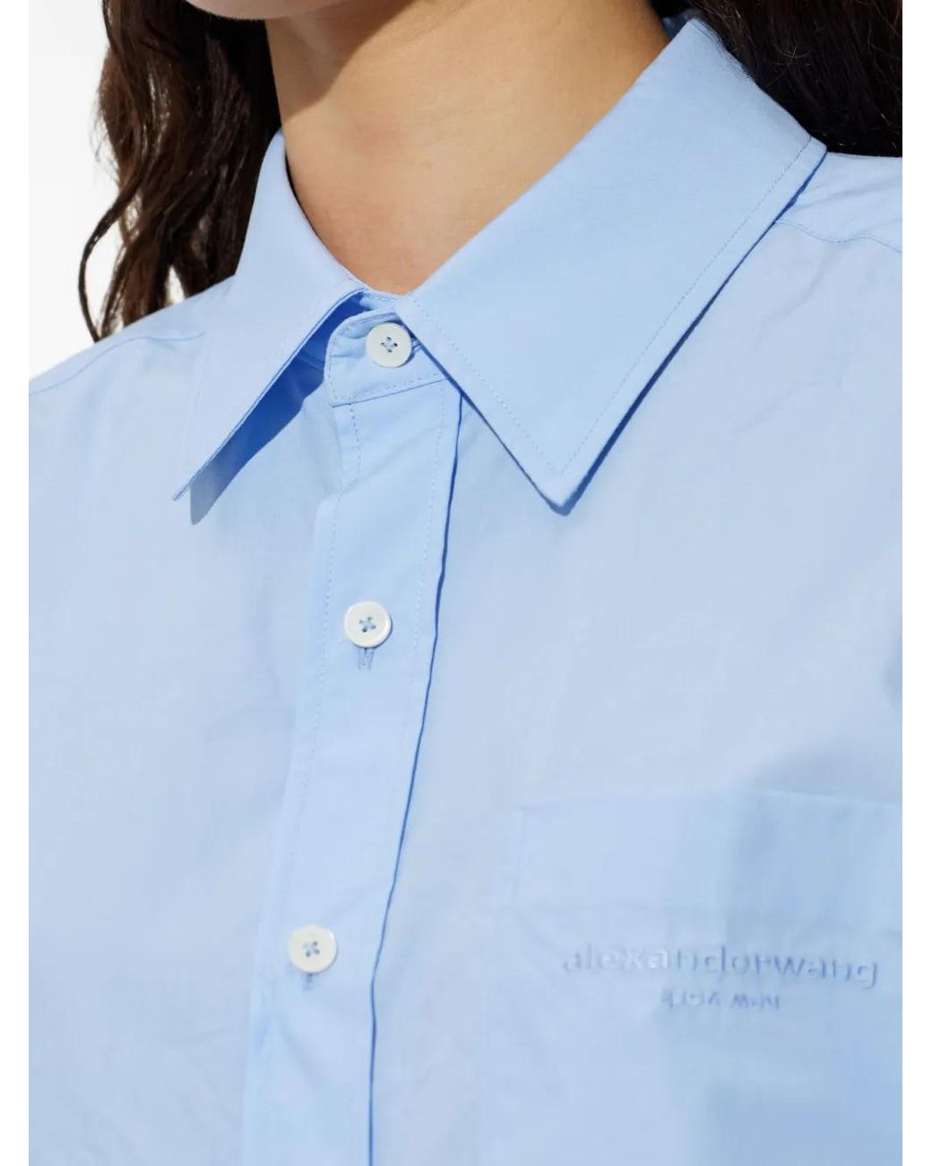 Alexander Wang Blue Embroidered Logo Cropped Shirt